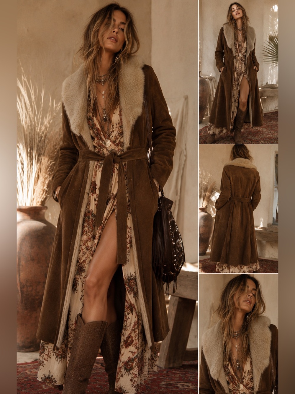 Vintage pennylane Genuine Shearling Sheepskin pennylane Coat Brown Suede Boho